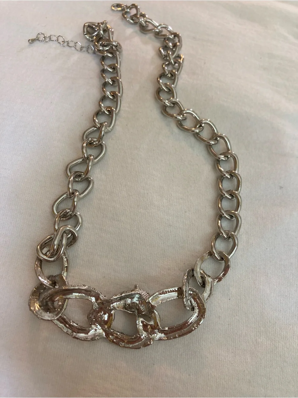 Panther Animal Big Cat Silver Tone Necklace Clear & Black Stones